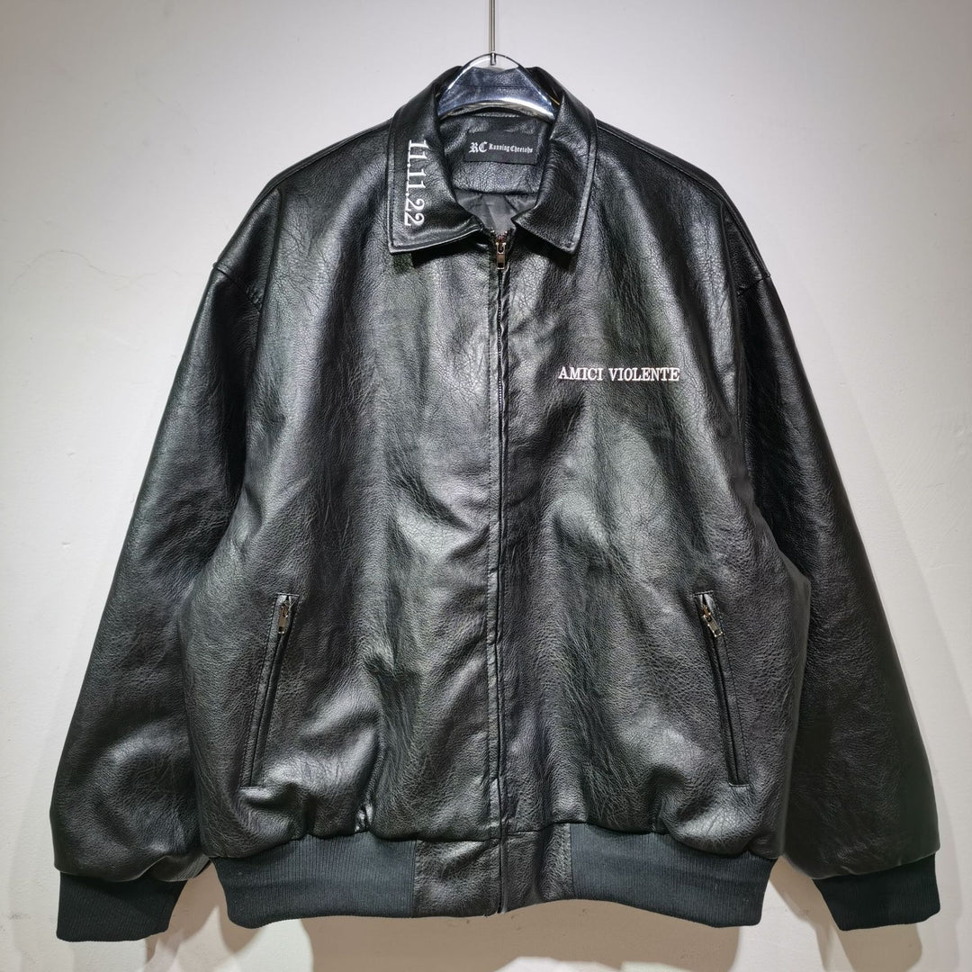 Biker Leather Jacket featuring King and Queen of Spades Motifs