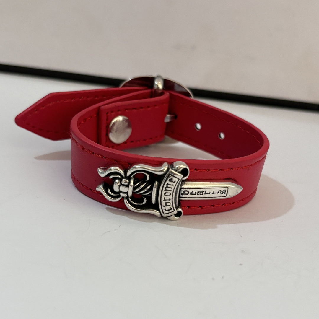 Chrome Hearts Cross, Anchor and Hexagram Leather Bracelet