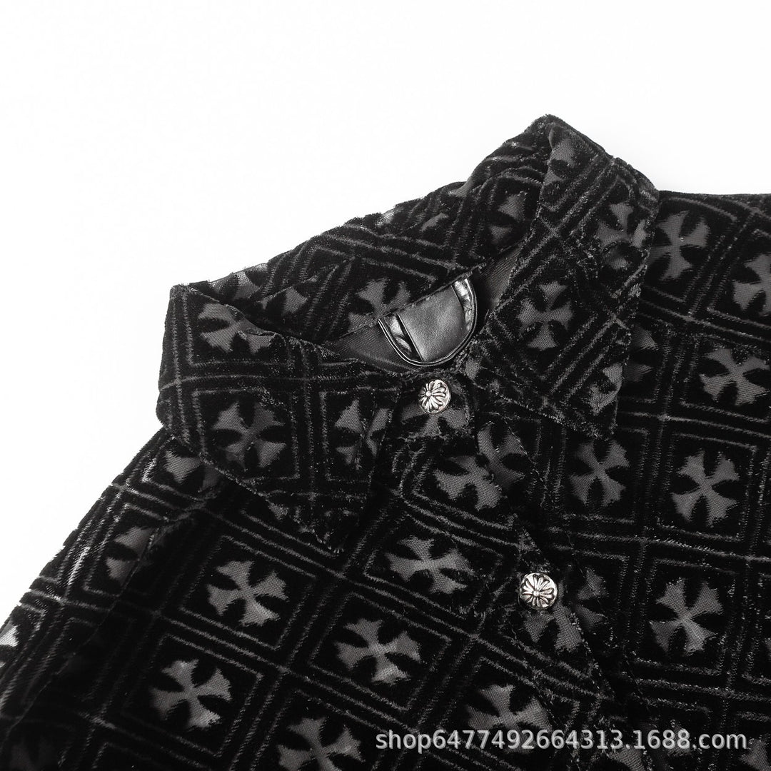 Chrome Hearts high-street cardigan with Sanskrit cross lettering