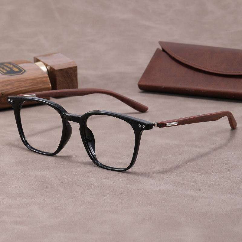Lightweight, flexible wood grain temples eyeglass frames