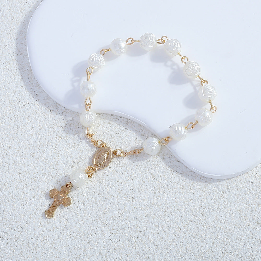 rosary bracelet angel rose pearl gift