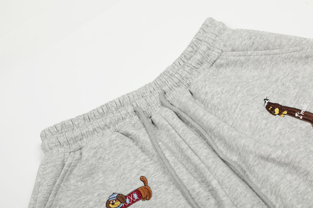 Cartoon Dog Print Straight-Leg Trousers Curved-Cut Casual Pants