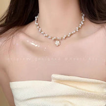 Titanium steel pearl clavicle necklace