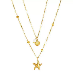starfish shell necklace double-layer gold necklace