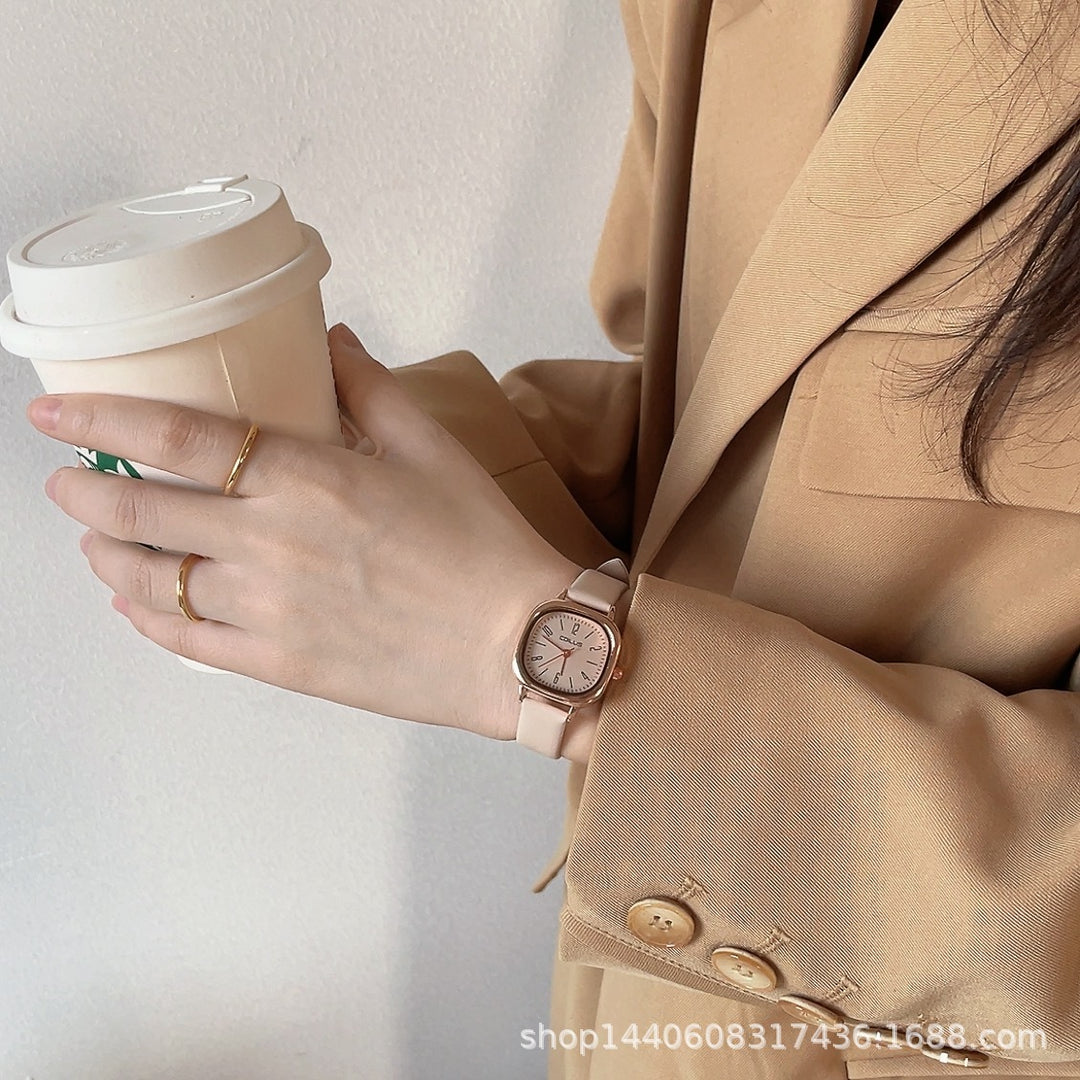 Retro British-Style Leather-Strap Watch for Students