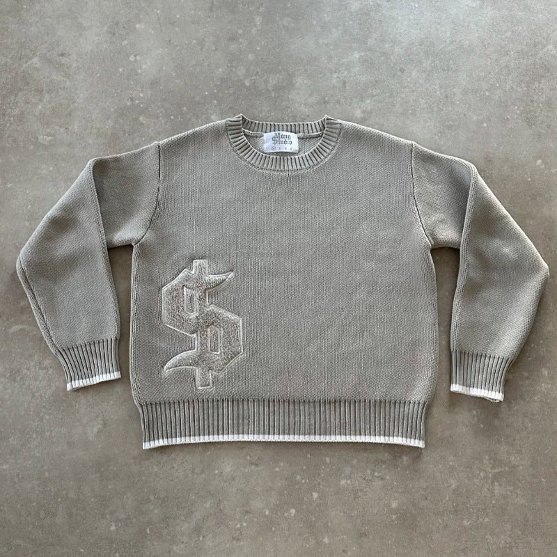 Embroidered crew neck sweater for men