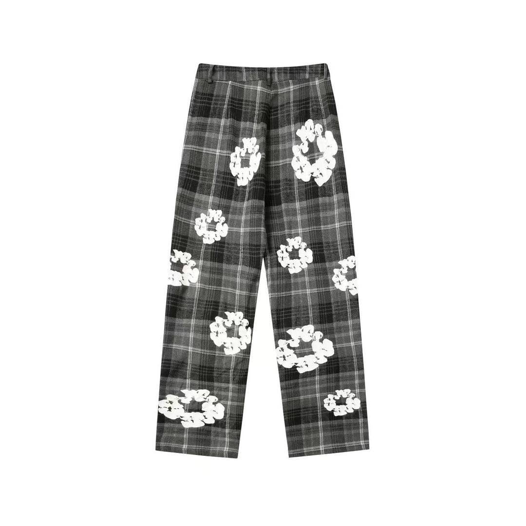 Kapok flower foam print plaid shirt set