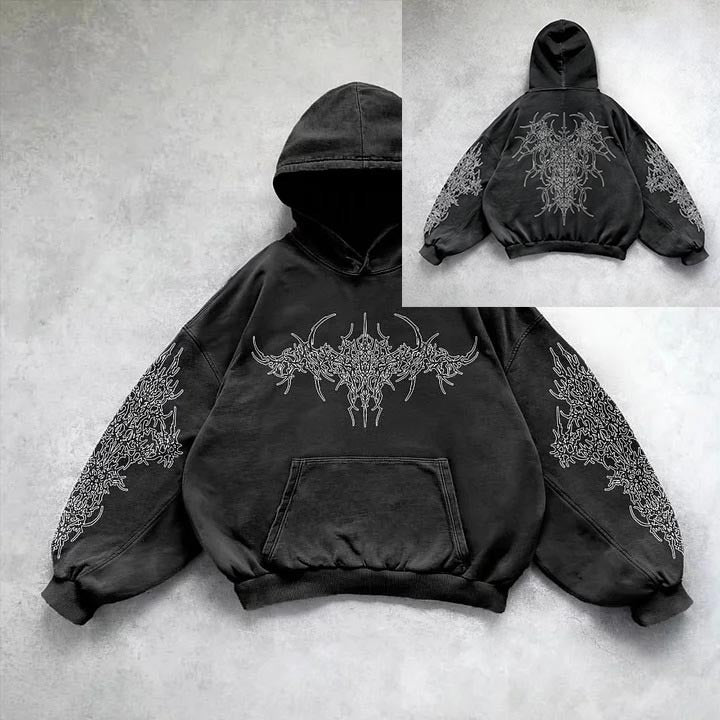 Patterned washed pullover hoodie