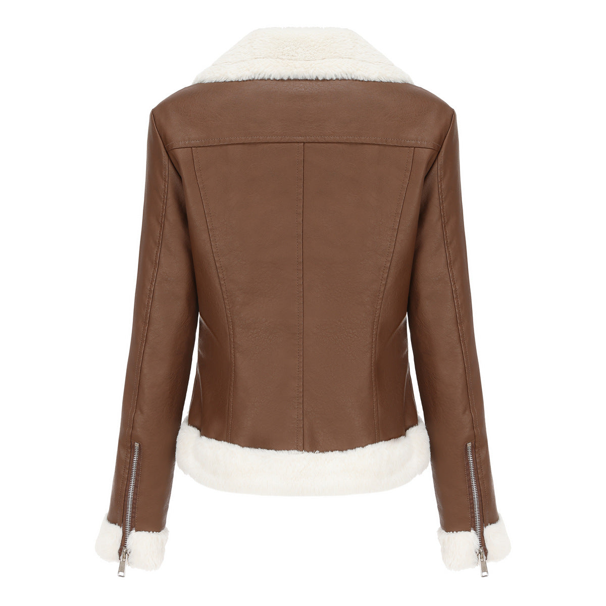 Autumn and winter fleece leather women's warm long-sleeved lapel coat jacket