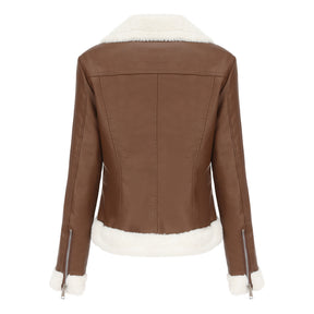 Autumn and winter fleece leather women's warm long-sleeved lapel coat jacket