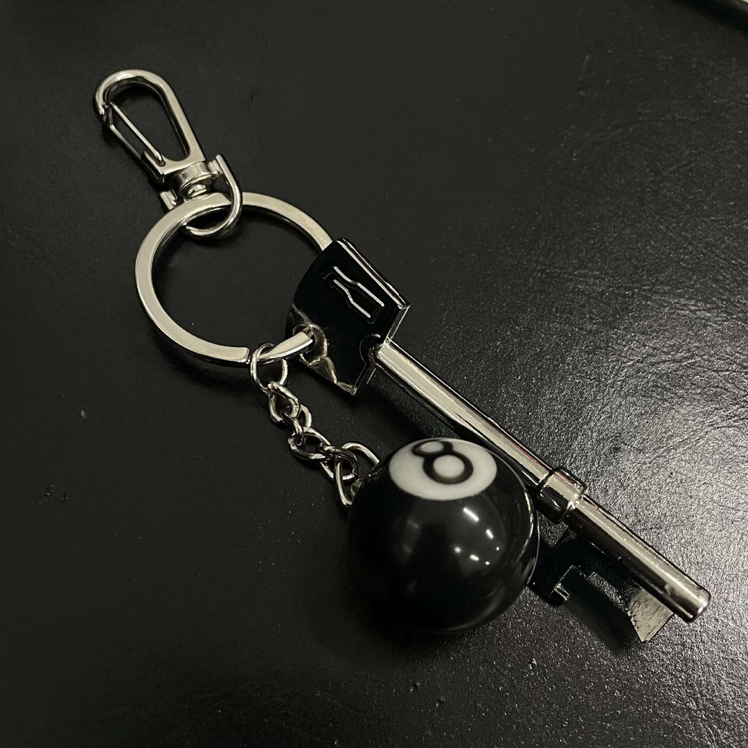 Solid "Black 8" & Silver Dice Keychain