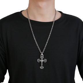 Chrome hearts punk flame pendant Roman cross necklace