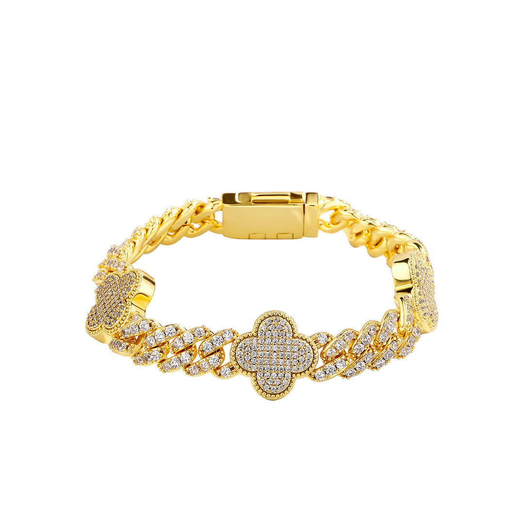 Hip-hop four-leaf clover zircon chain, tennis chain.