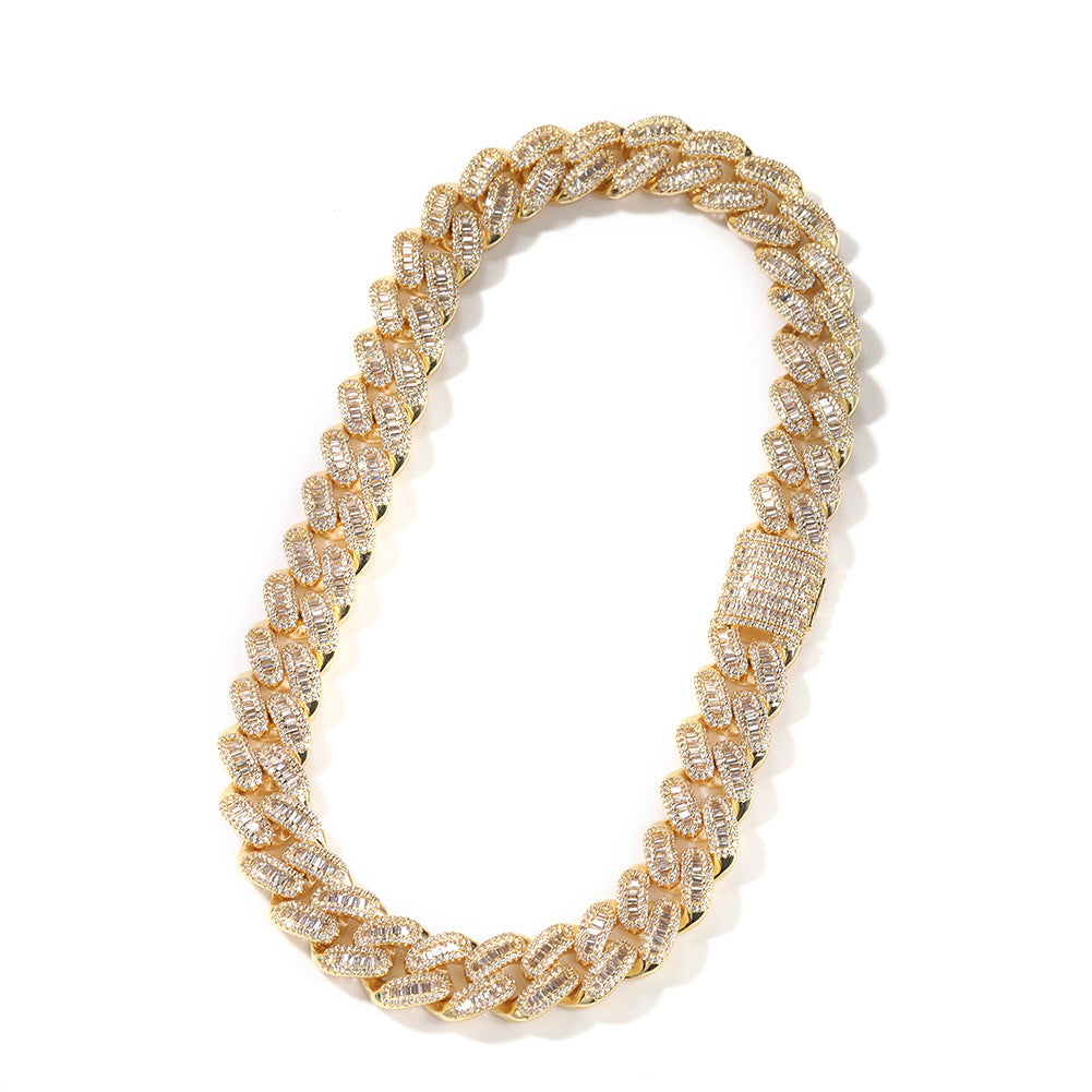 High-end copper with zircon inlay, 15mm Cuban chain