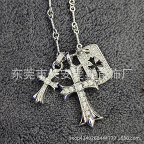 Chrome Hearts Diamond Double Cross Necklace