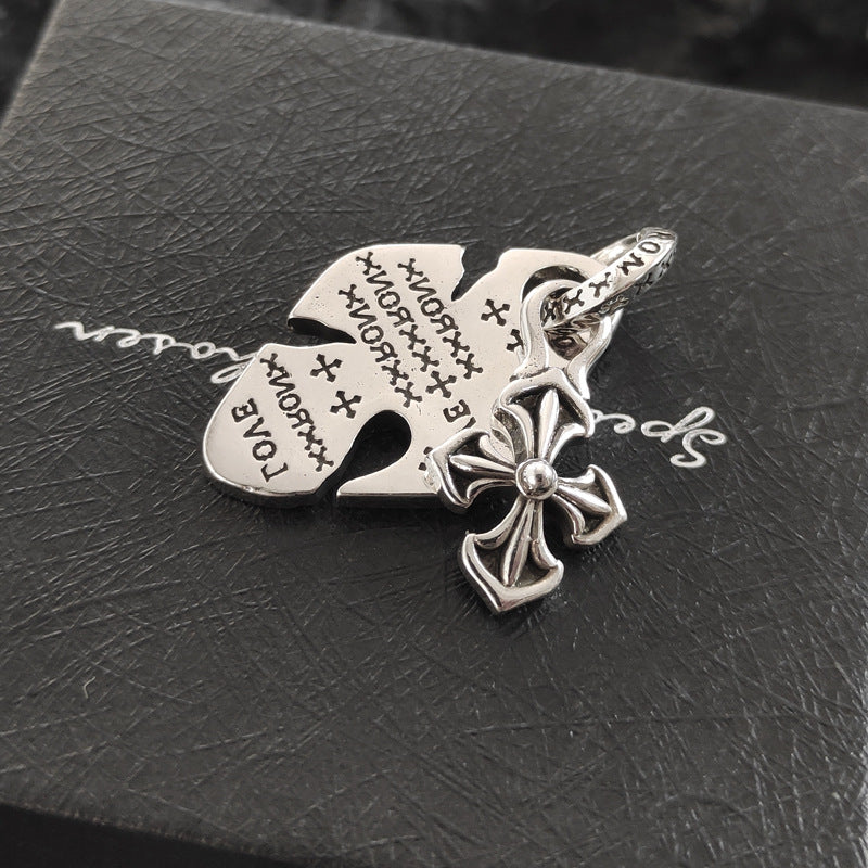 Graffiti Chrome Hearts cross double shield pendant