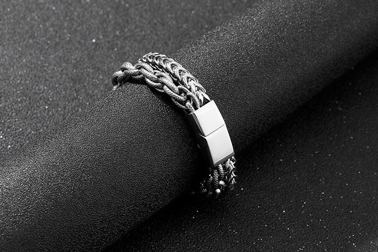 Punk Rock Minimalist Fashion Stainless Steel Double-Layer Bracelet