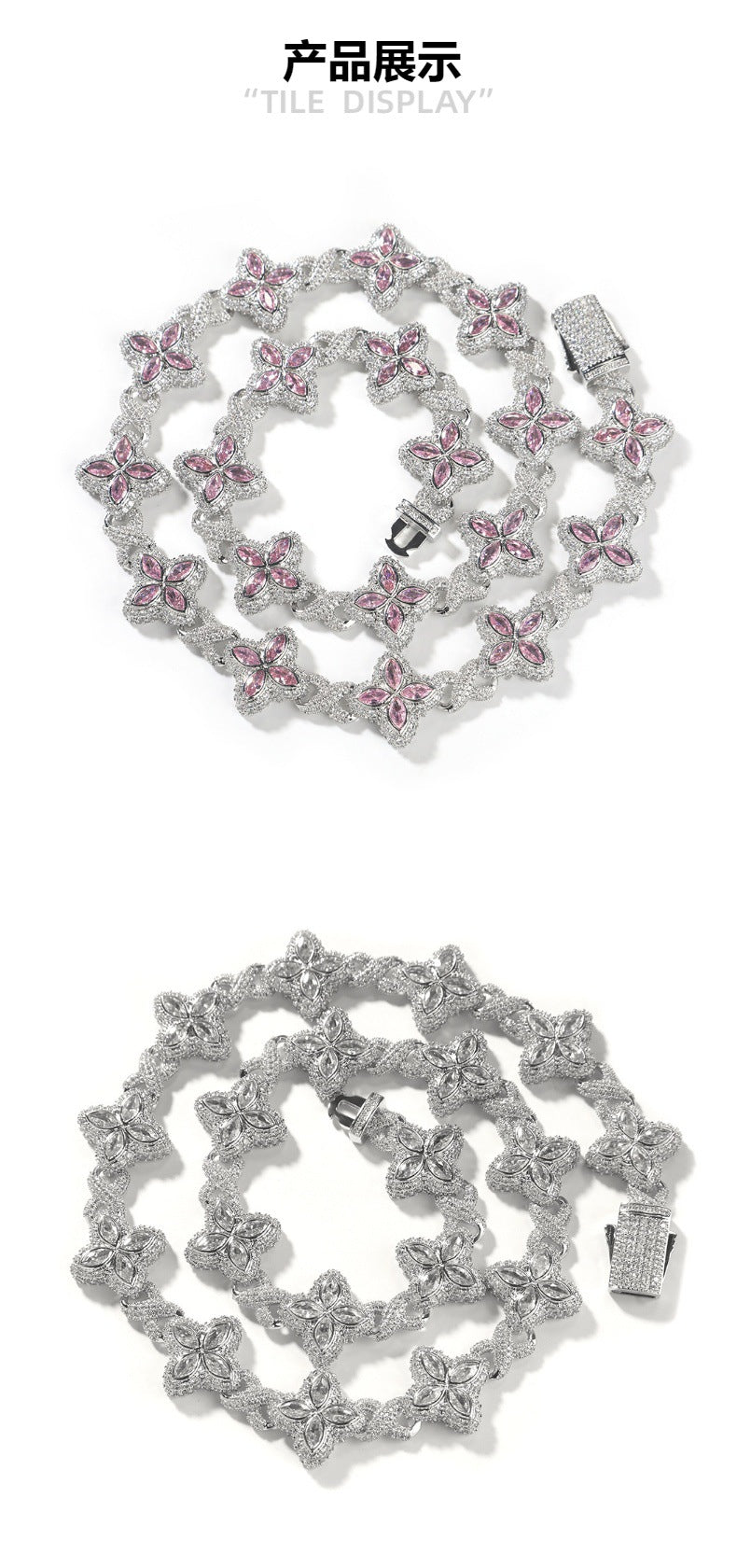 Hip-hop zircon colored infinite four-leaf clover necklace