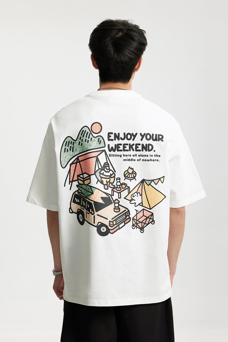 Camping Printed T-Shirt, Loose Fit, Short-Sleeve T-Shirt
