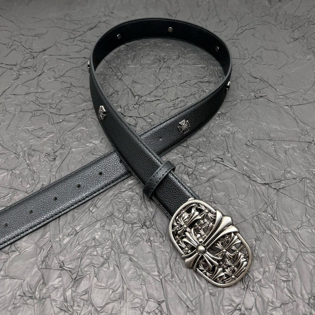 Chrome Hearts Belt with Cross Rivets and Tongue Buckle