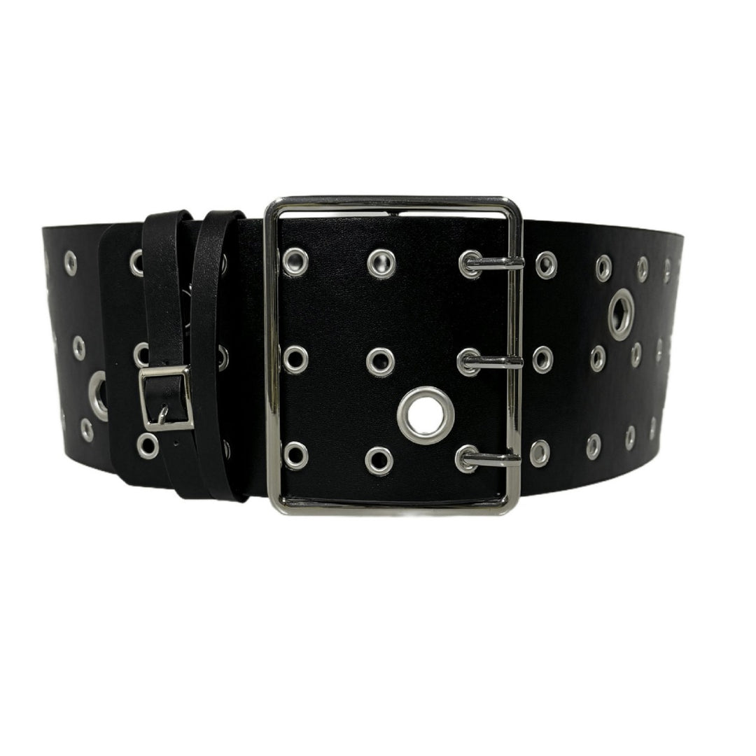 Y2K Irregular Metal Eyelet Three-Row Buckle Wide Belt/Waistband