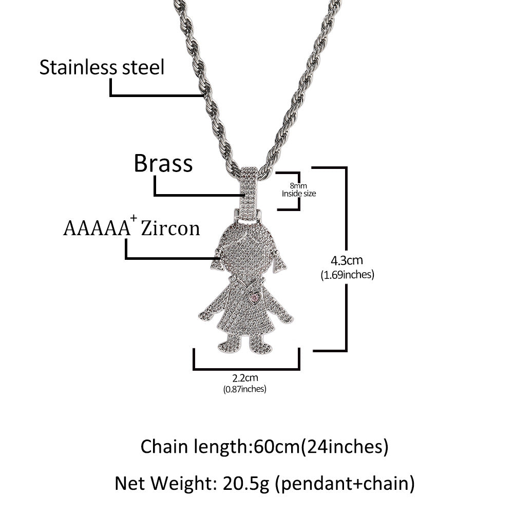 Cartoon Diamond Couple Pendant Necklace