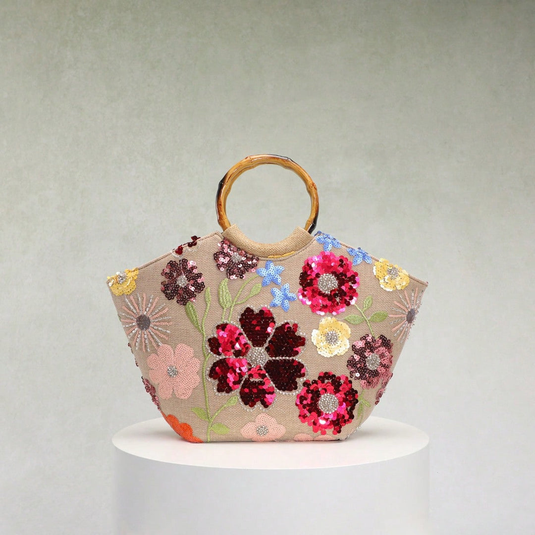 Embroidered Appliqué Sequins and Flowers Vacation Style Handbag
