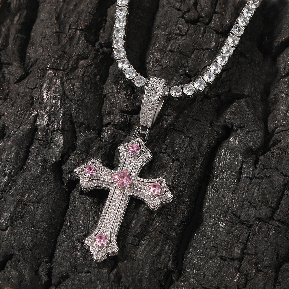 Hip-hop cross-shaped diamond Cubic Zirconia necklace