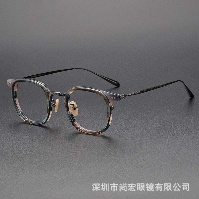 Retro and artistic carved pure titanium glasses for smaller faces