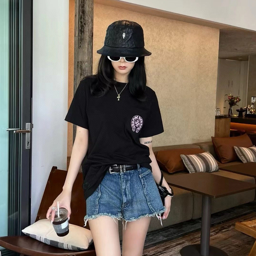 Chrome Hearts Pink Horseshoe Print Short-Sleeve T-Shirt