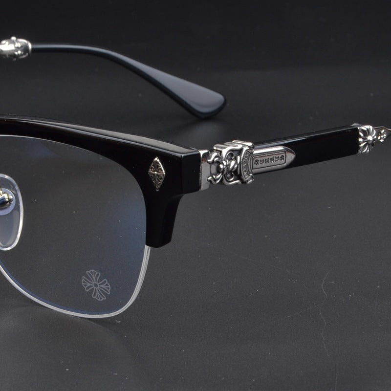 Chrome Hearts sword themed literary semi rimmed glasses