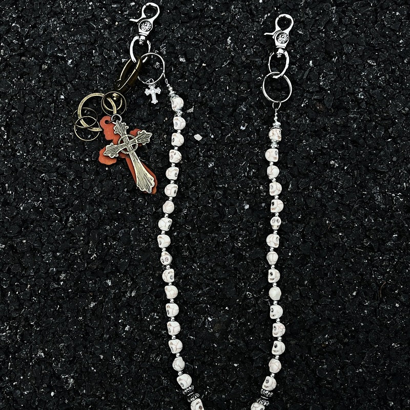 Vintage White Skull Beaded Cross Waist Chain/Pants Chain
