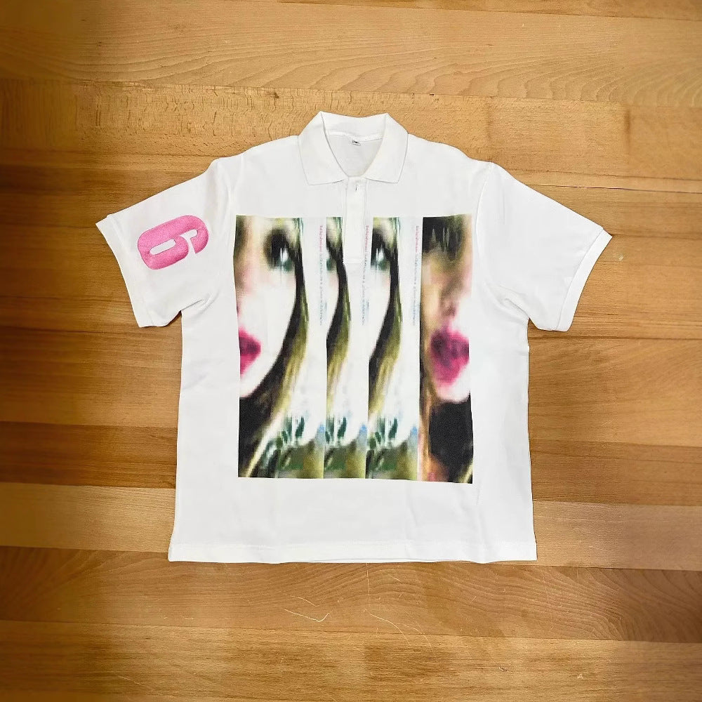 Retro Button-down V-neck Polo Short Sleeve Shirt