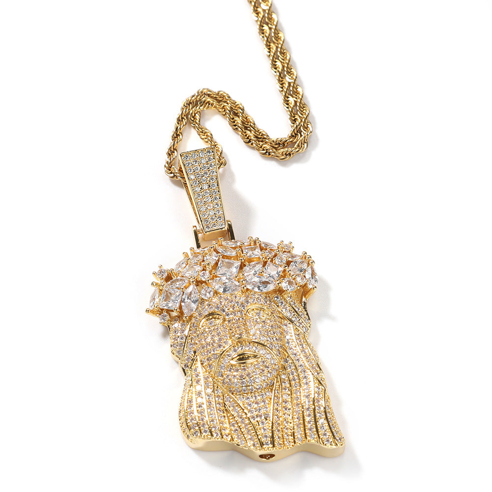 Hip Hop  Iced Out CZ Jesus Piece Pendant Necklace