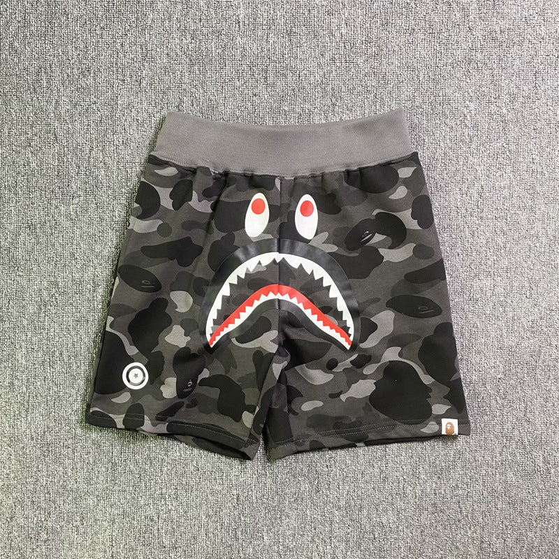 BAPE camouflage letter shark shorts five-point casual pants