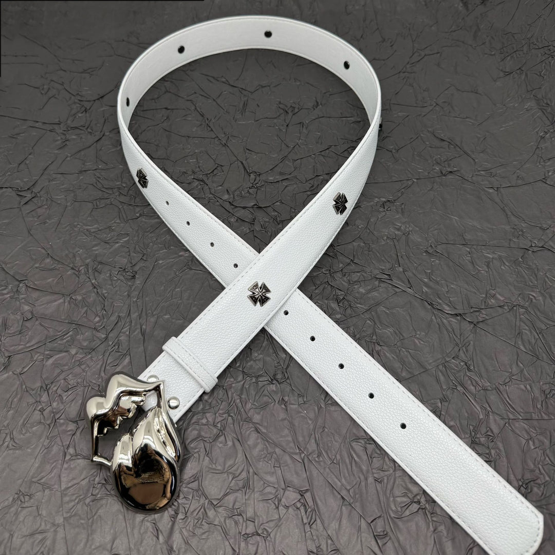 Chrome Hearts Belt with Cross Rivets and Tongue Buckle