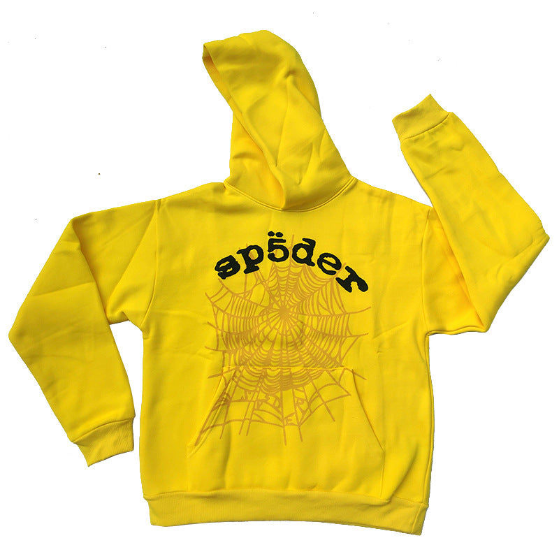 Sp5der fleece-lined hoodie with spiderweb print.