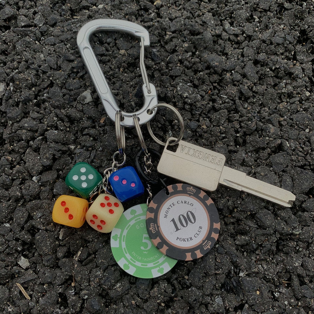 Poker Chip Dice and Playing Card Keychain