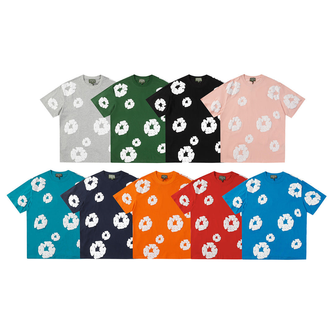 Foamed Kapok Flower Loose-Fitting Short-Sleeved Shorts