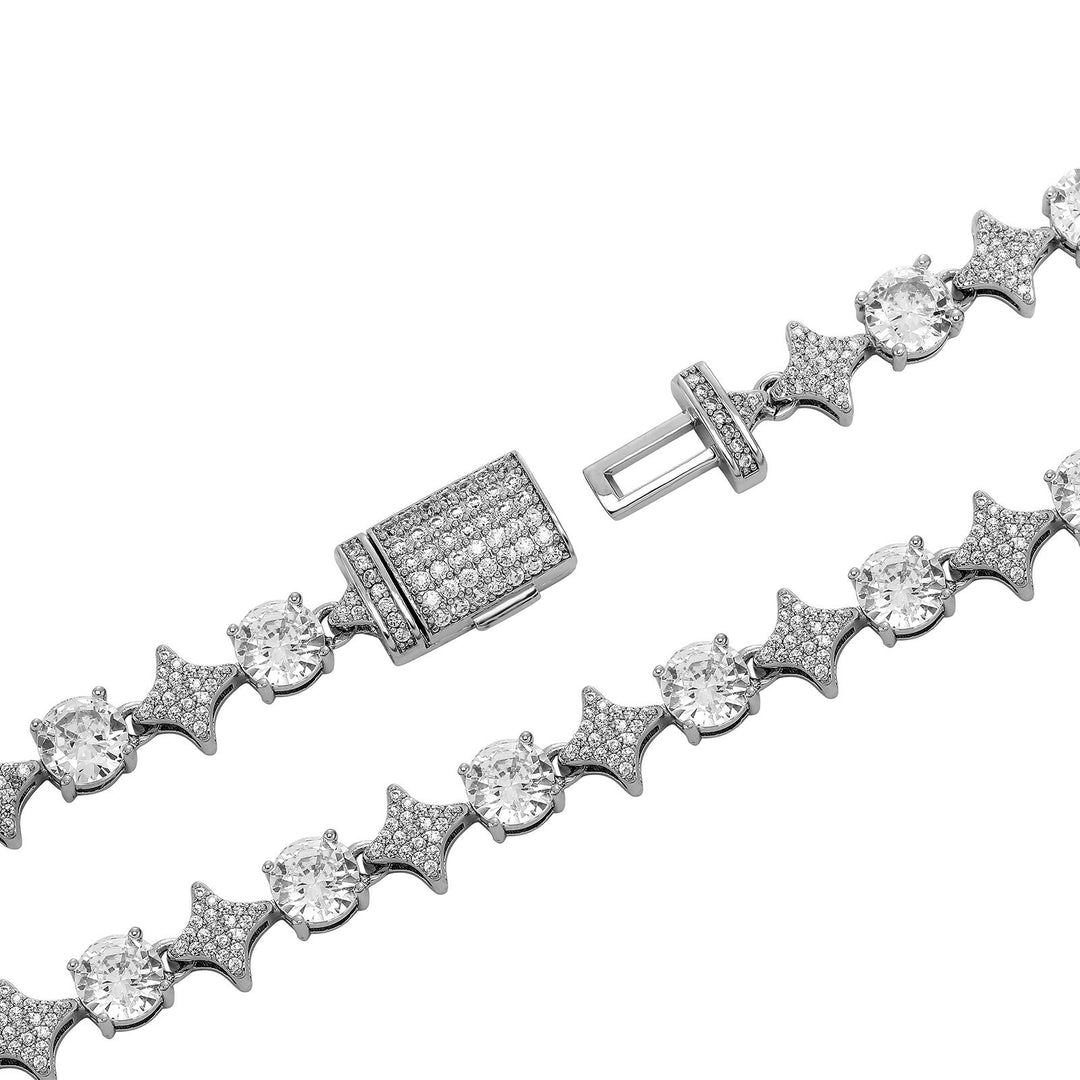 4mm Tennis Chain, 6mm Copper-Set Zircon Star & Sunburst Bracelet