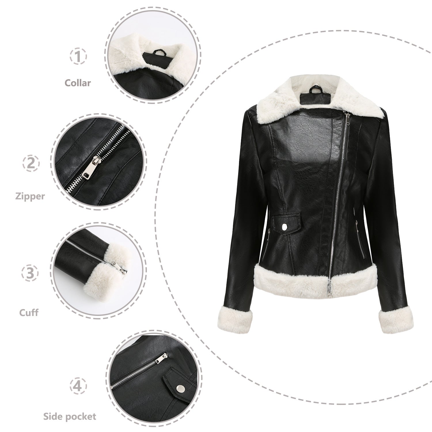 Autumn and winter fleece leather women's warm long-sleeved lapel coat jacket