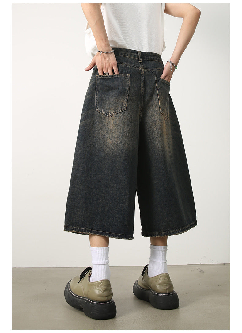 Summer Loose Fit Cropped Straight Leg Denim Shorts