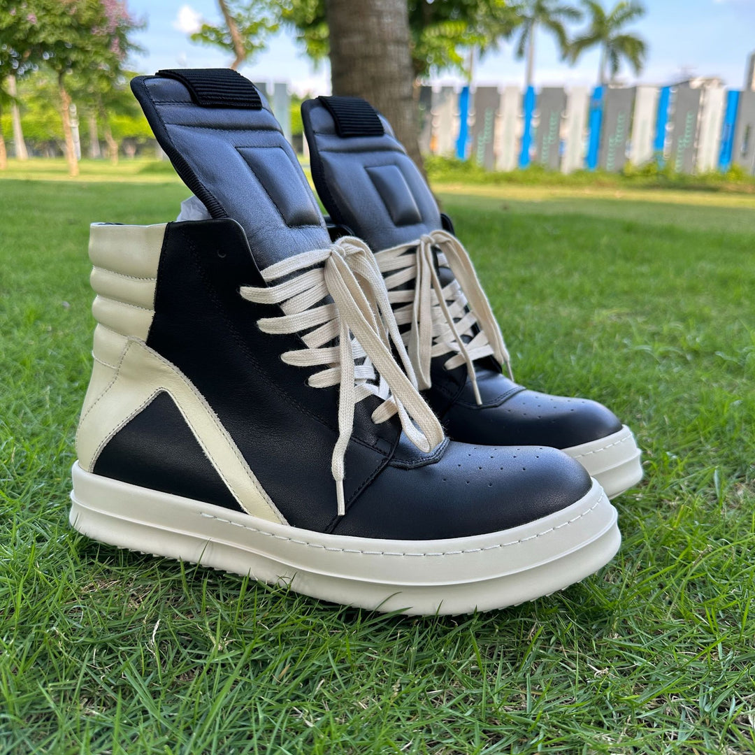 High-Top Sneakers Genuine Leather Thick-Soled Athletic Shoes