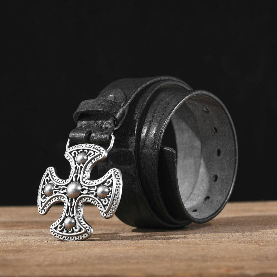 Top-grain cowhide vintage cross buckle belt