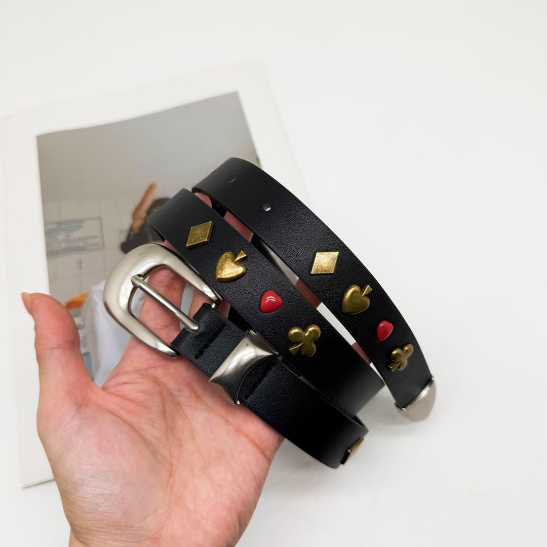 Riveted Slim Belt with Poker Card Motif