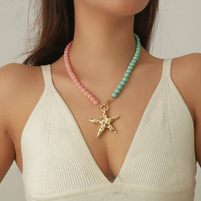 starfish necklace glass beaded red green necklace