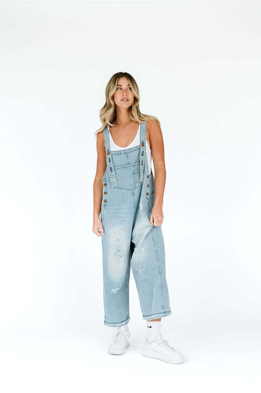 Vintage Distressed Ripped Loose-Fit Wide-Leg Denim Overalls