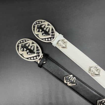 Chrome Hearts Silver Lips Distressed Belt