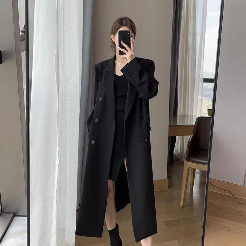 Double-breasted suit collar long coat