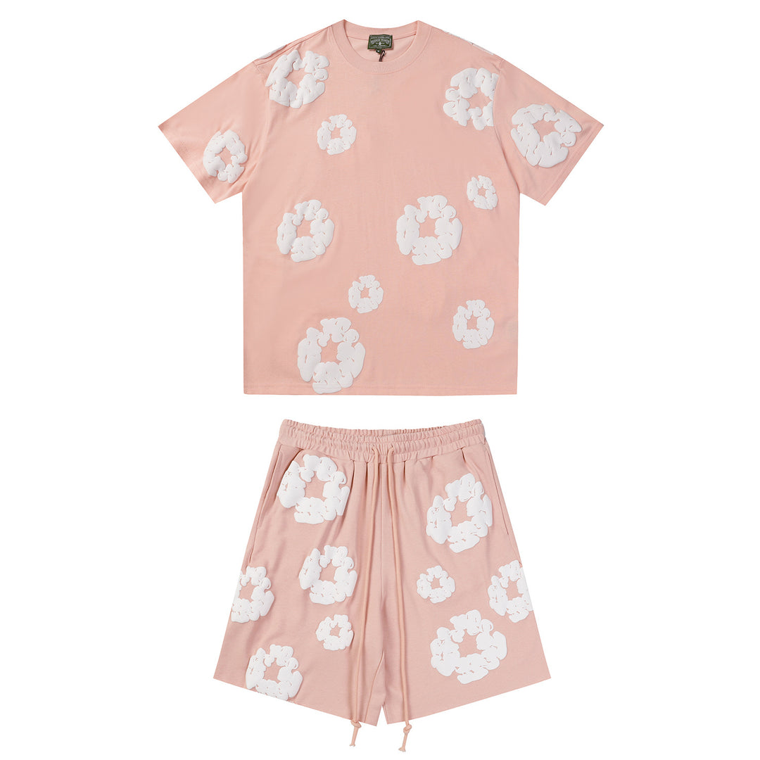 Foamed Kapok Flower Loose-Fitting Short-Sleeved Shorts